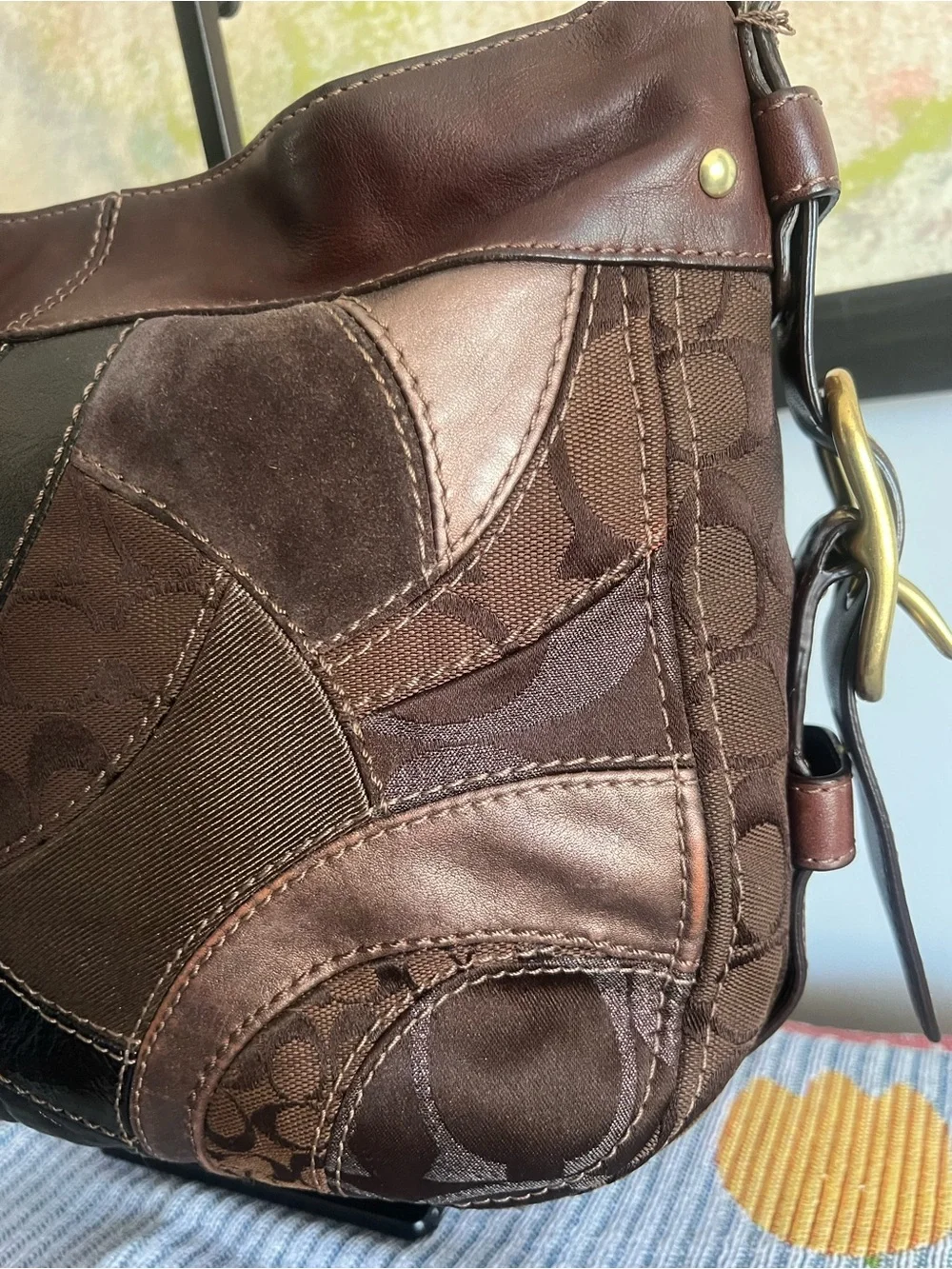Coach Zoe Patchwork Brown Metallic Hobo Bag